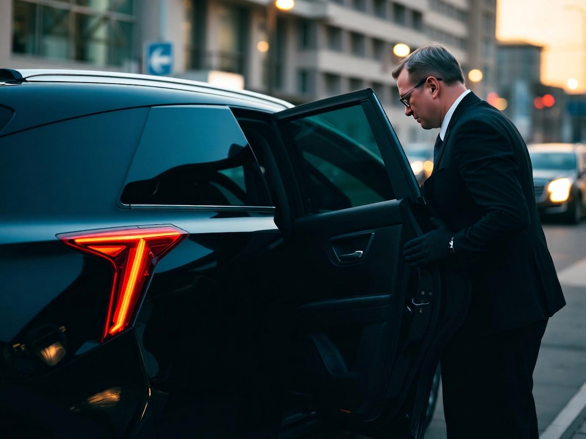 Sioux Falls luxury chauffeur opening the door of a black executive sedan